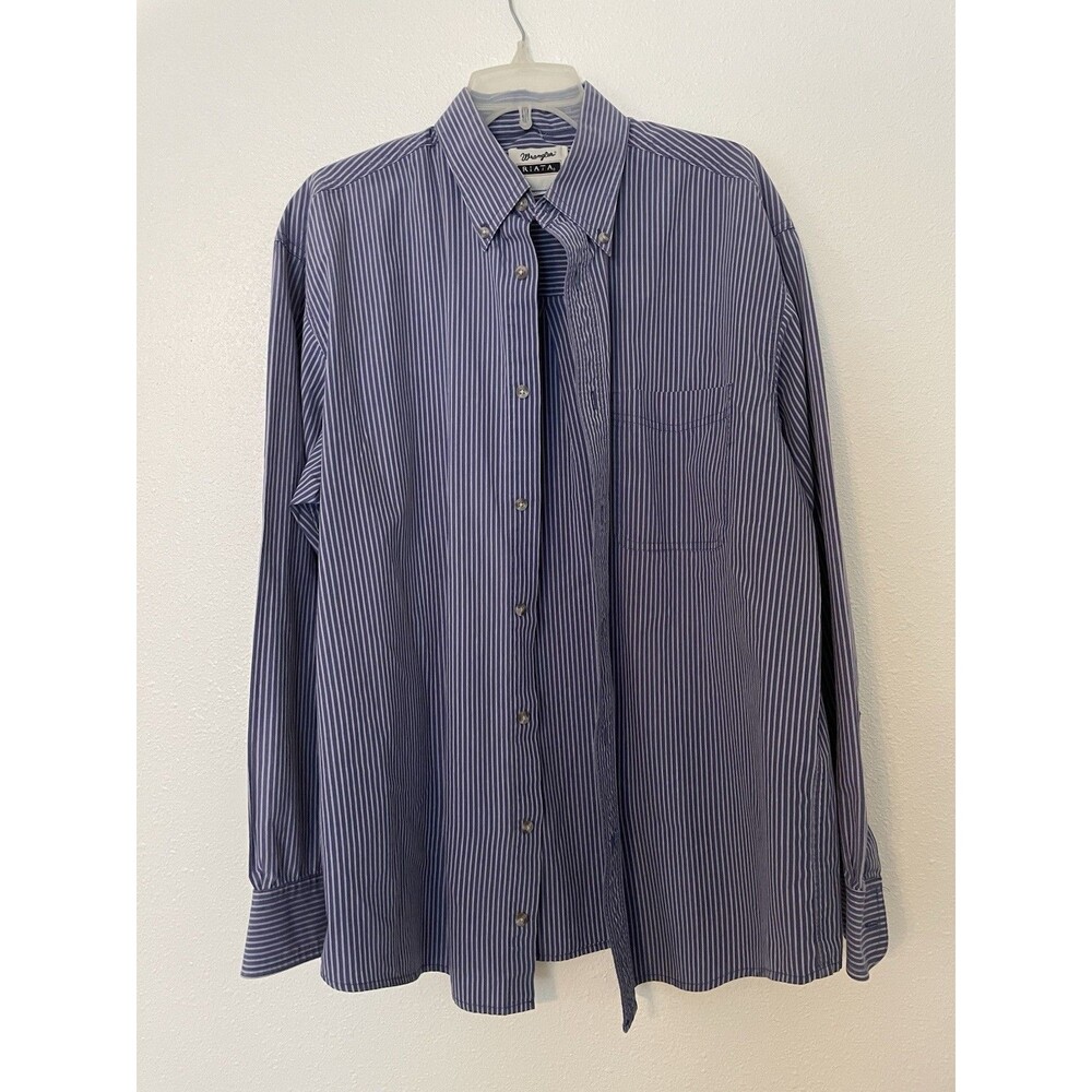 Wrangler Shirt Mens Large L Blue Riata Plaid Button Down Long Sleeve Outdoors